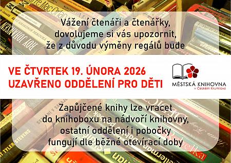 Oznamení o omezení pracovní doby, zdroj: Městská knihovna v Českém Krumlově, foto: Městská knihovna v Českém Krumlově